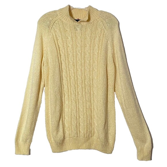 Karen Scott Sweaters - Karen Scott Cable Knit Sweater Women Size M Yellow Heavy Knit Collared NWOT Read